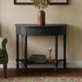 Black Half Moon Wooden Console Table with 1 Drawer and 1 Lower Open Storage Shelf | Heritage