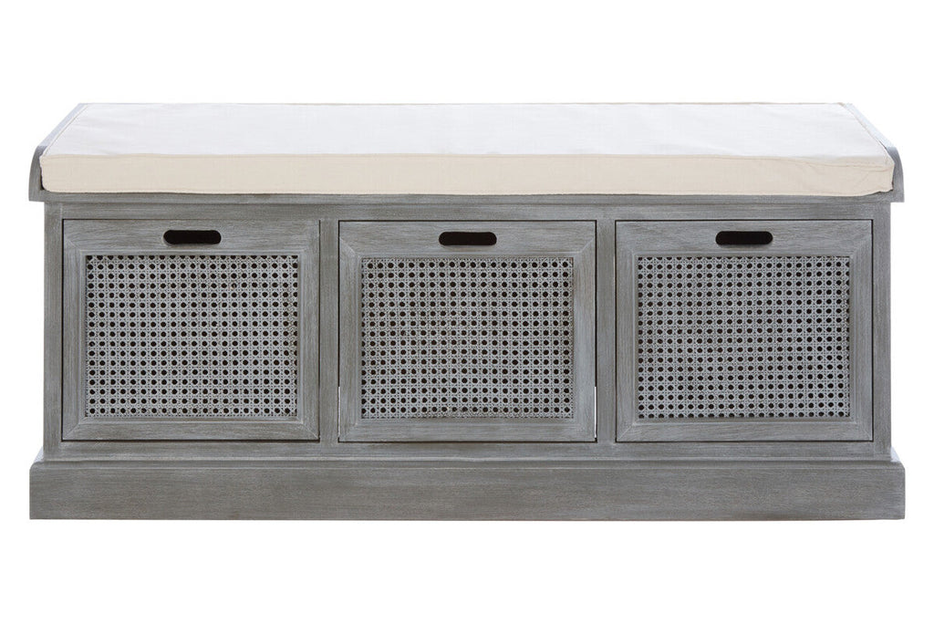 Heritage Grey Three Drawer Storage Bench With Cushion