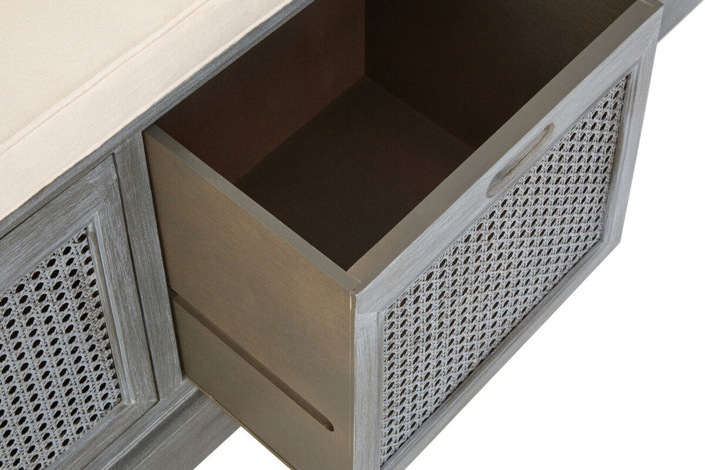 Heritage Grey Three Drawer Storage Bench With Cushion