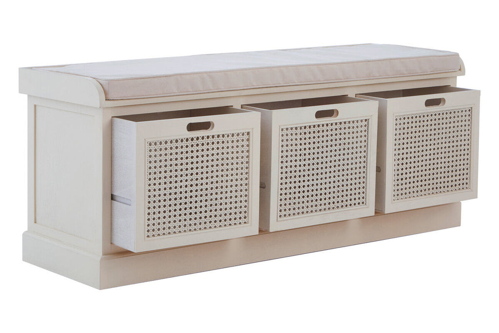 Heritage White Three Drawer Storage Bench With Cushion
