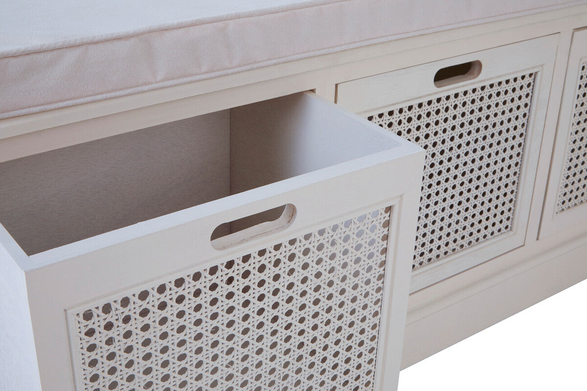 Heritage White Three Drawer Storage Bench With Cushion