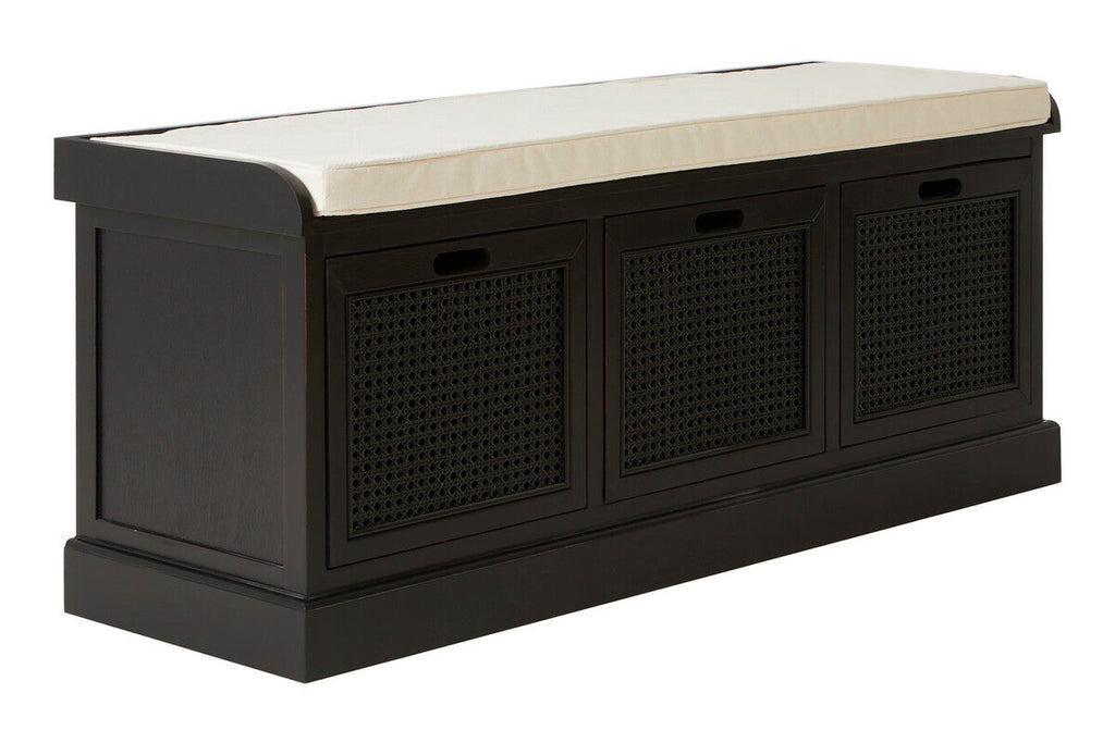 Heritage Black Three Drawer Storage Bench With Cushion