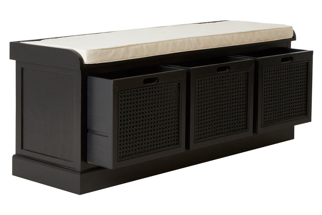 Heritage Black Three Drawer Storage Bench With Cushion