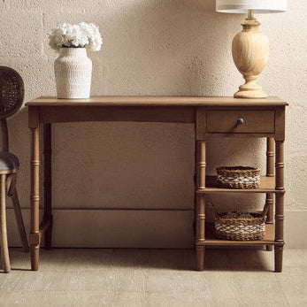 Brown Pine Wood Console Table With 1 Storage Drawer & 2 Shelves, Heritage