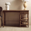 Brown Pine Wood Console Table With 1 Storage Drawer & 2 Shelves, Heritage