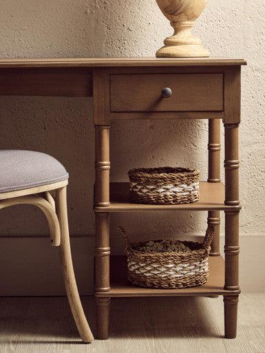 Brown Pine Wood Console Table With 1 Storage Drawer & 2 Shelves, Heritage