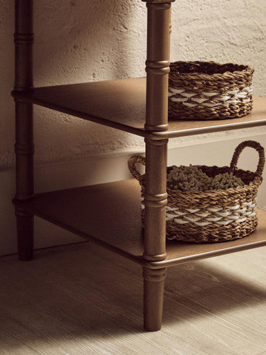 Brown Pine Wood Console Table With 1 Storage Drawer & 2 Shelves, Heritage