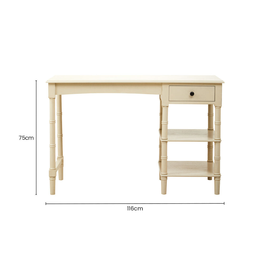 Heritage Ivory Desk With Drawer & Shelves