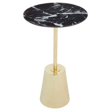 Black Marble Top Side Table With Luxe Gold Metal Base, Avola