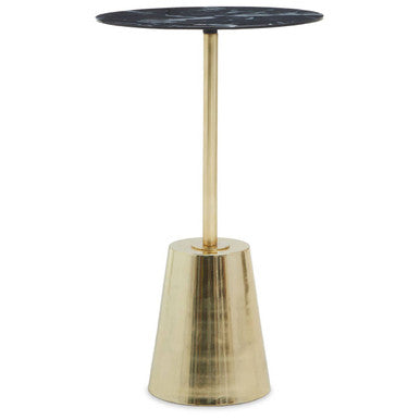 Black Marble Top Side Table With Luxe Gold Metal Base, Avola