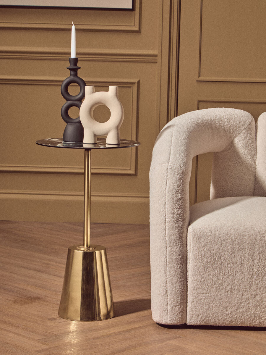 Black Marble Top Side Table With Luxe Gold Metal Base, Avola