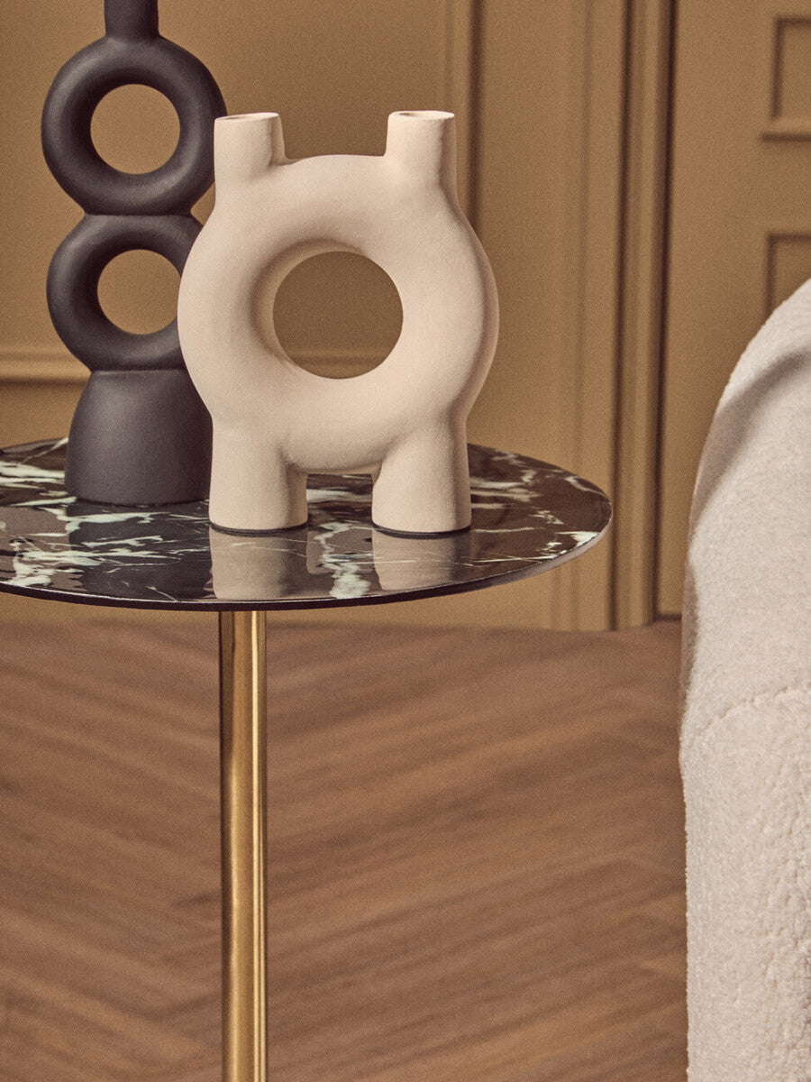 Black Marble Top Side Table With Luxe Gold Metal Base, Avola