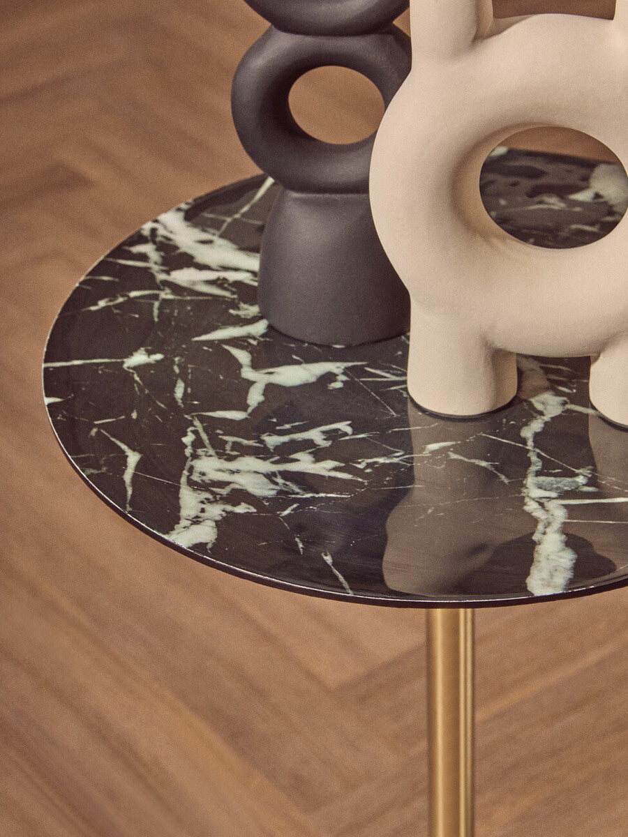Black Marble Top Side Table With Luxe Gold Metal Base, Avola