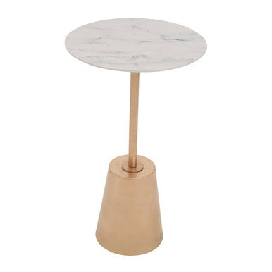 White Marble Top Side Table With Gold Metal Base, Avola