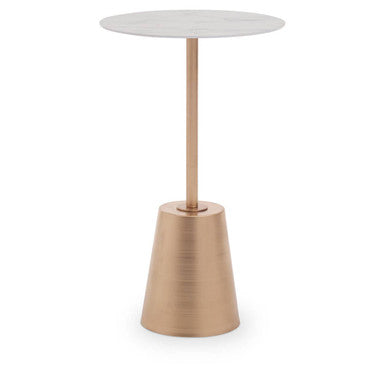 White Marble Top Side Table With Gold Metal Base, Avola