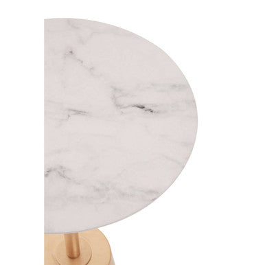 White Marble Top Side Table With Gold Metal Base, Avola