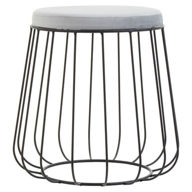 Hayes Grey Velvet Stool With Black Frame