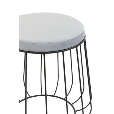 Hayes Grey Velvet Stool With Black Frame