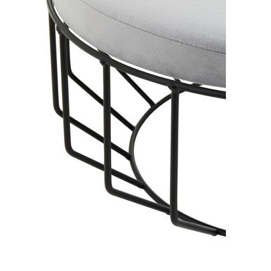 Hayes Round Grey Velvet & Black Metal Large Footstool
