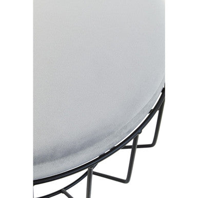 Hayes Round Grey Velvet & Black Metal Large Footstool