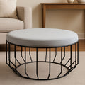 Hayes Round Grey Velvet & Black Metal Large Footstool