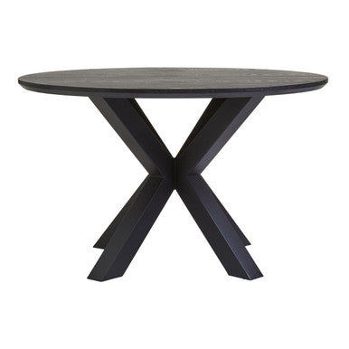 Black Wood Veneer Round Top Dining Table With Metal Legs, Salford