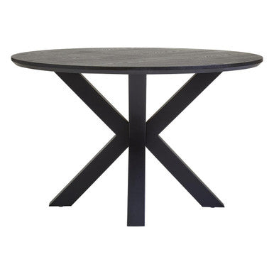 Black Wood Veneer Round Top Dining Table With Metal Legs, Salford