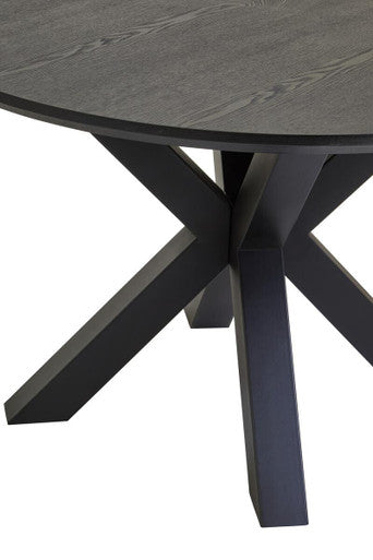Black Wood Veneer Round Top Dining Table With Metal Legs, Salford