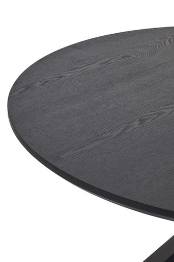 Black Wood Veneer Round Top Dining Table With Metal Legs, Salford