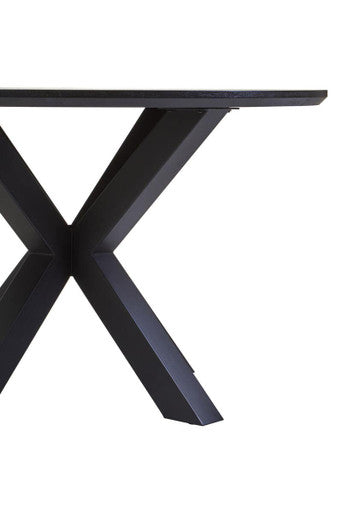 Black Wood Veneer Round Top Dining Table With Metal Legs, Salford