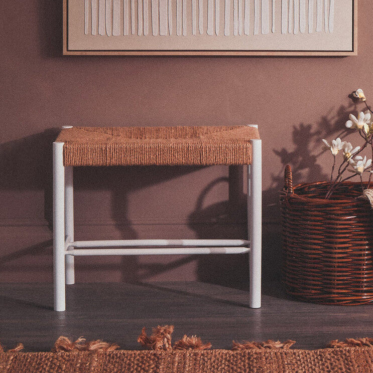 Bandar Small Natural Rope & White Wood Bench