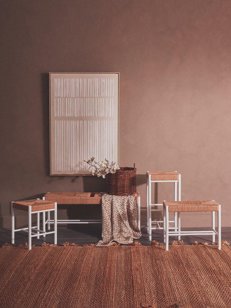 Bandar Natural Rope & White Wood Stool