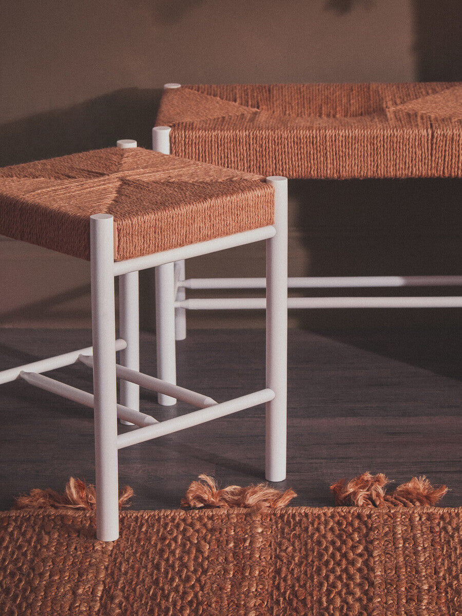 Bandar Natural Rope & White Wood Stool