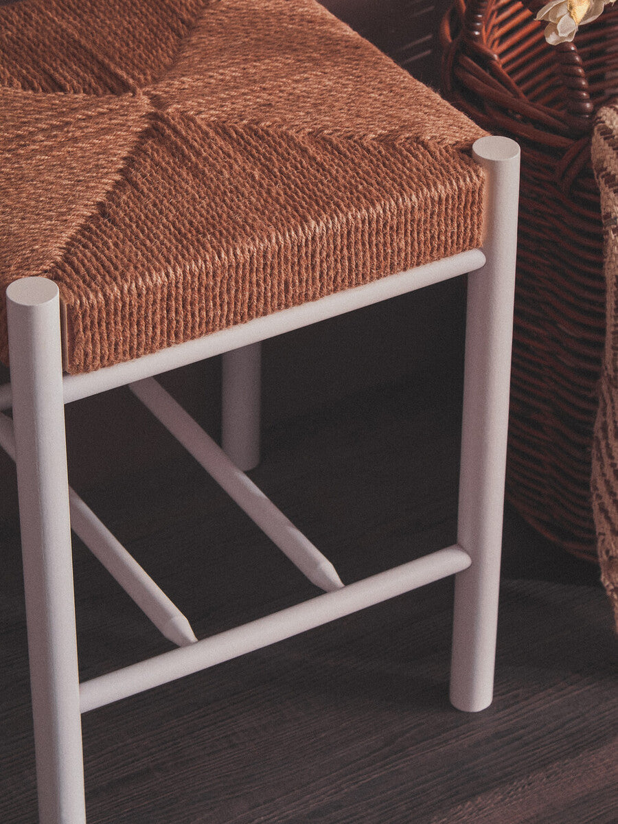 Bandar Natural Rope & White Wood Stool
