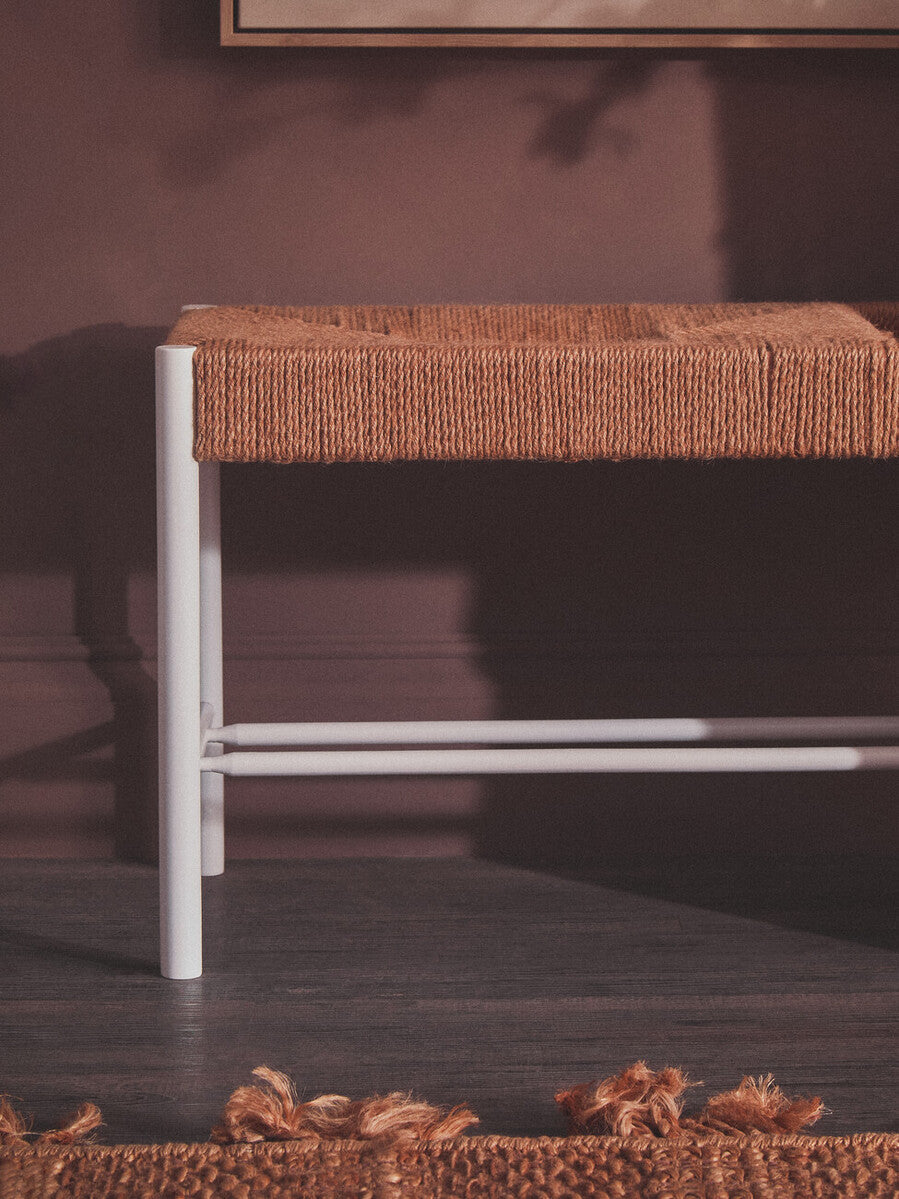 Bandar Large Natural Rope & White Wood Bench