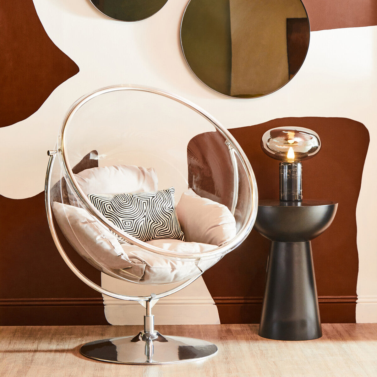 Goa Clear Swing Chair With Grey Cushions