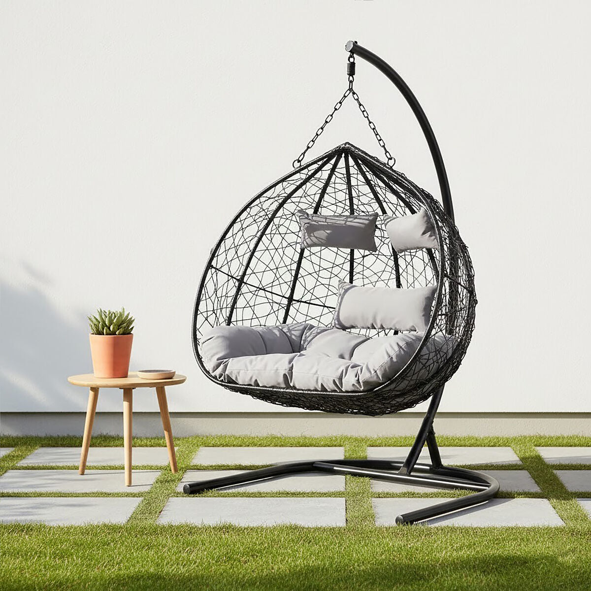 Goa Black Rattan Double Hanging Chair