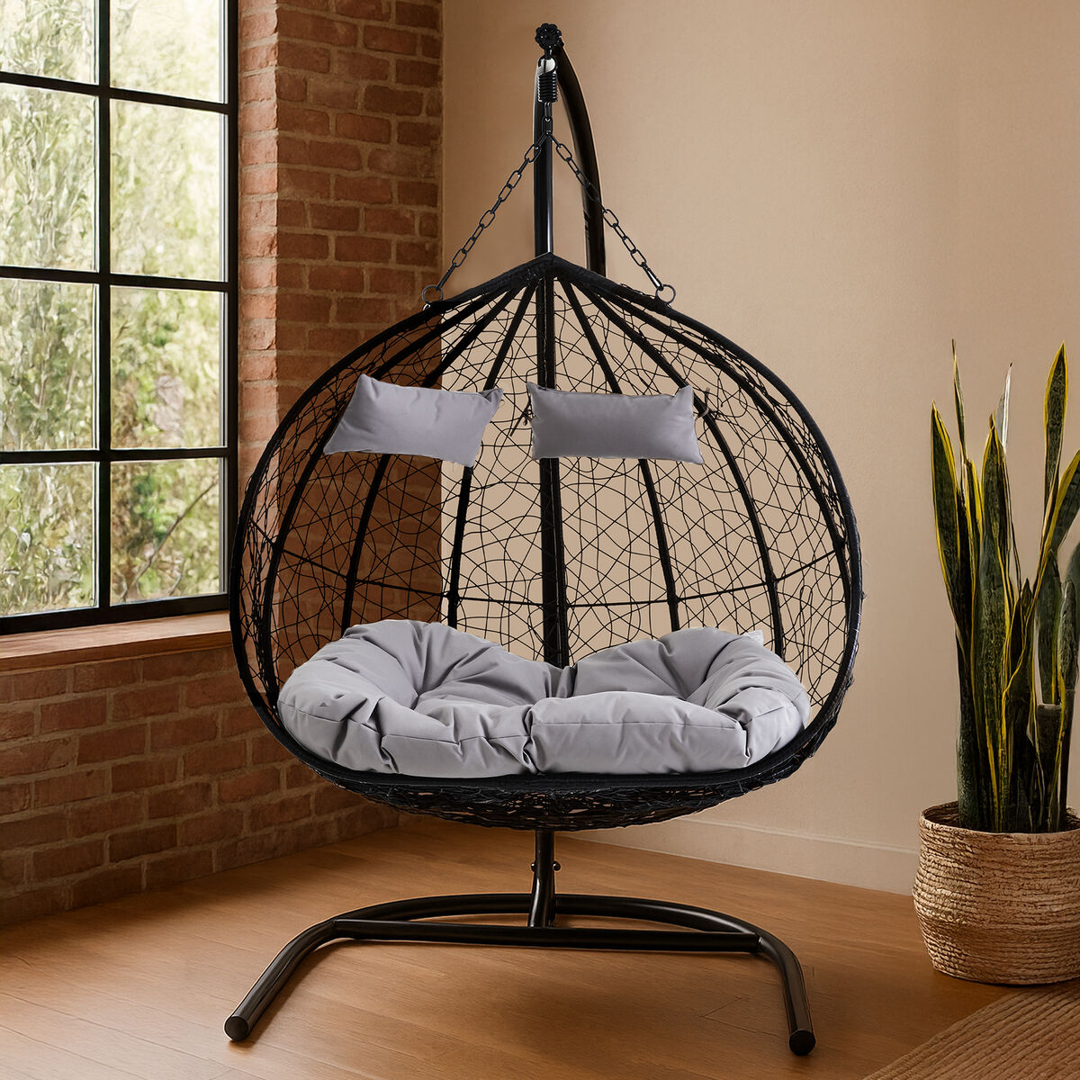 Goa Black Rattan Double Hanging Chair