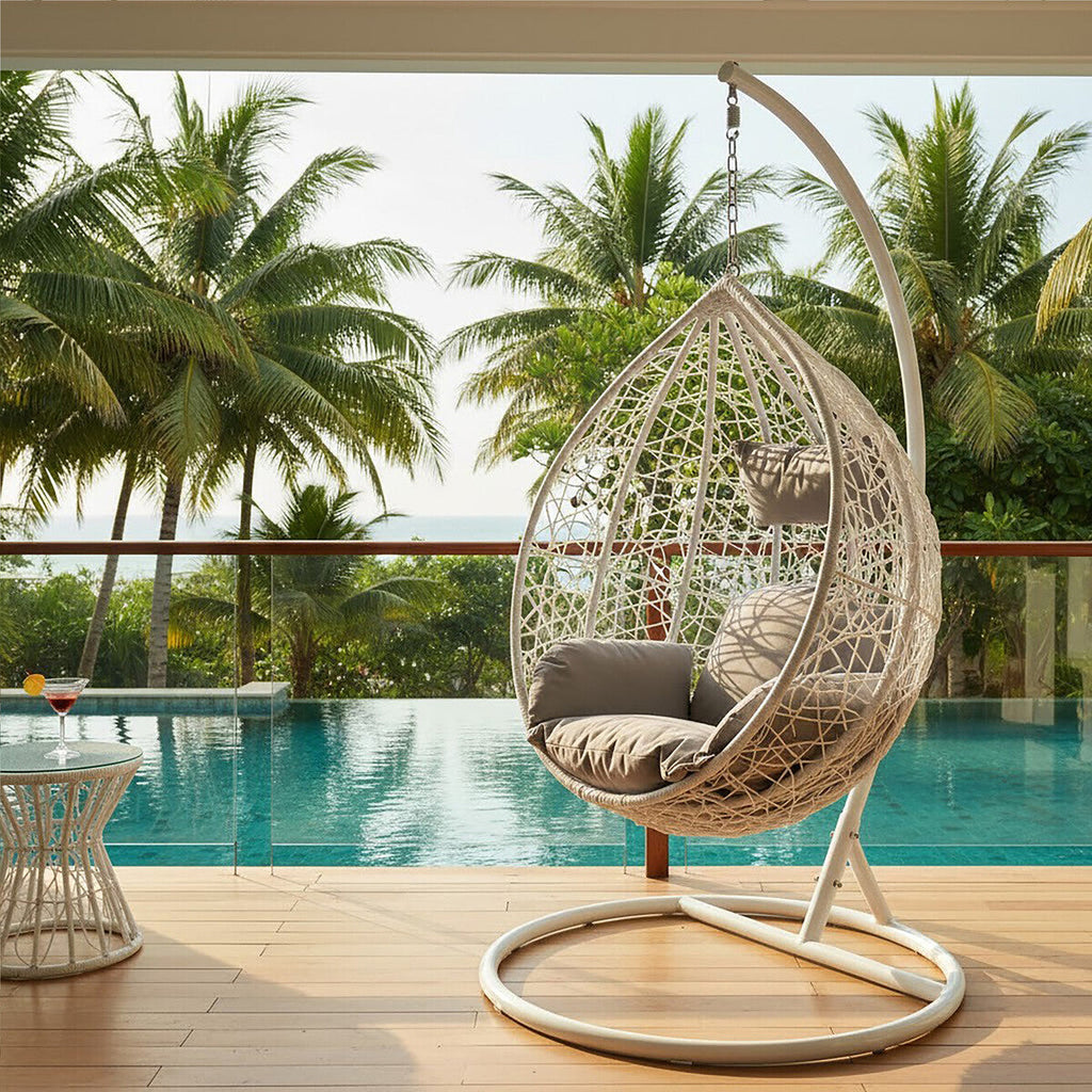 Goa White Rattan Hanging Chair