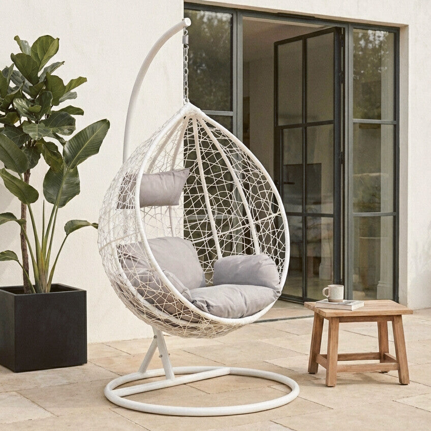 Goa White Rattan Hanging Chair