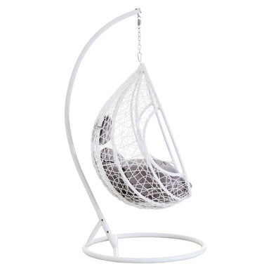 Goa White Rattan Hanging Chair With Grey Cushions
