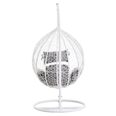 Goa White Rattan Hanging Chair With Grey Cushions