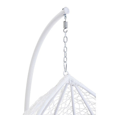 Goa White Rattan Hanging Chair With Grey Cushions