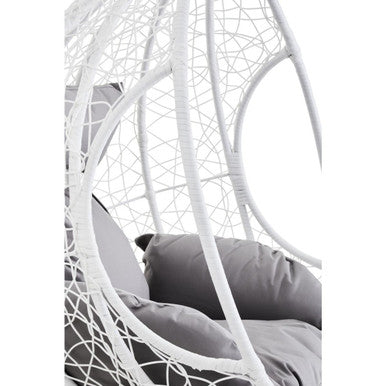 Goa White Rattan Hanging Chair With Grey Cushions