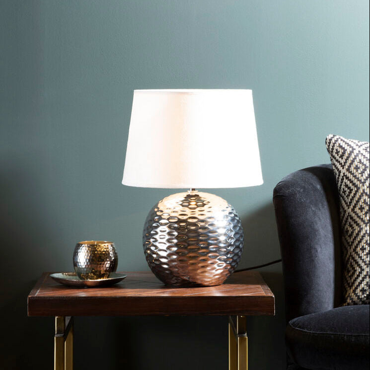 Amiya Dimple Table Lamp In Chrome With Fabric Shade