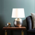 Amiya Dimple Table Lamp In Chrome With Fabric Shade