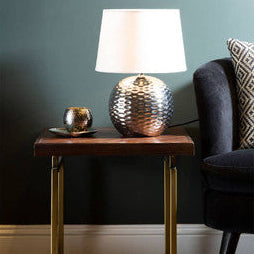 Amiya Dimple Table Lamp In Chrome With Fabric Shade