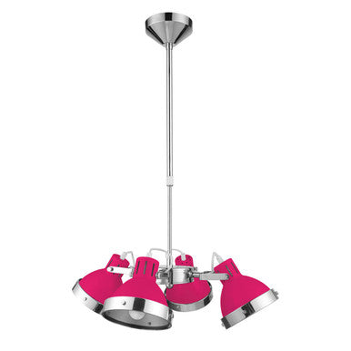 Jasper Hot Pink & Chrome 4 Shade Pendant Light