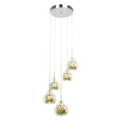 Moire Smoked Glass & Chrome 5 Pendant Light