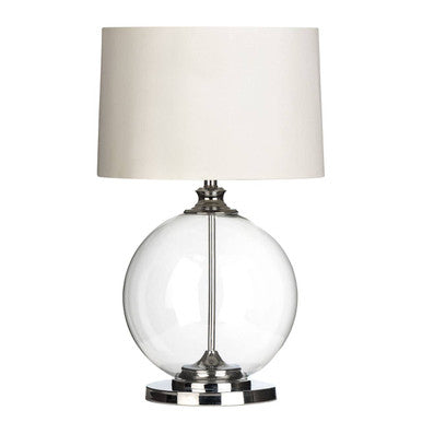 Edna Round Glass Table Lamp With White Linen Shade